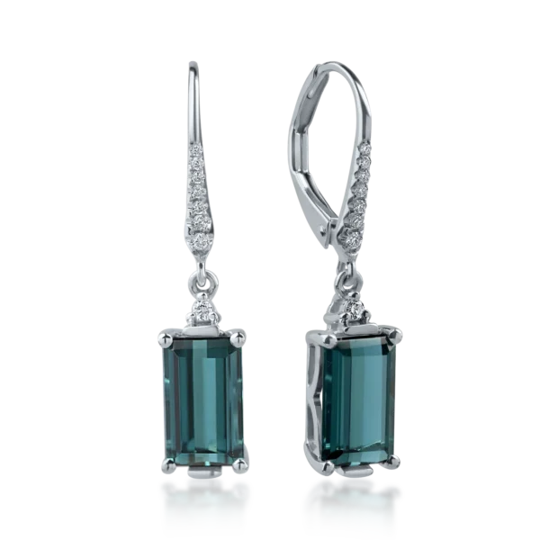 Cercei din aur alb cu turmaline rectangulare de 3.01ct si diamante de 0.08ct