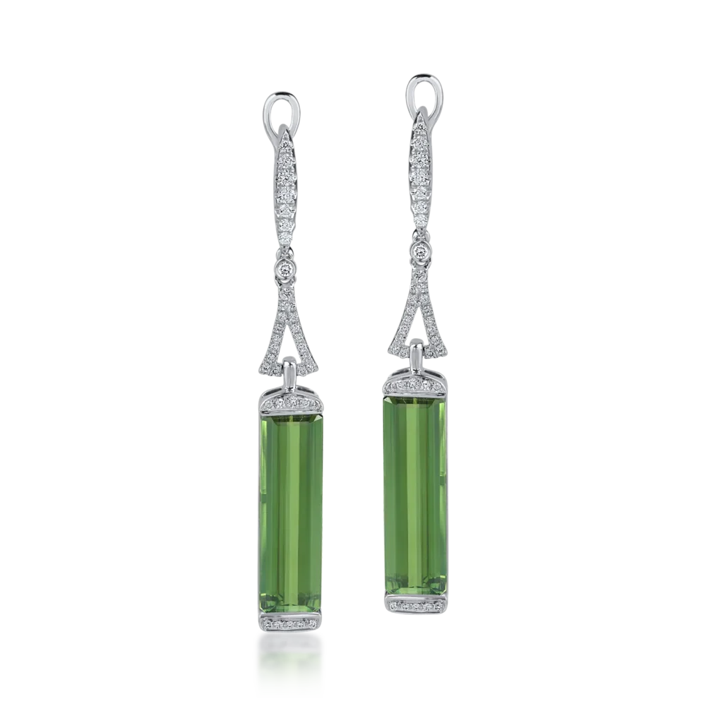 Cercei din aur alb cu turmaline verzi rectangulare de 11.21ct si diamante de 0.4ct - imagine 2