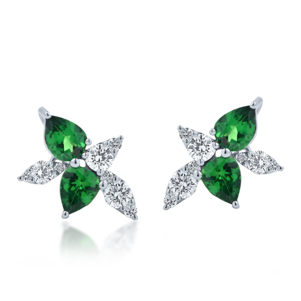 Cercei din aur alb cu tzavorite verzi pear si diamante de 1.5ct - imagine 2