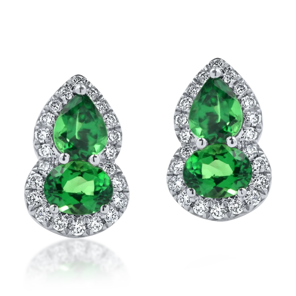 Cercei din aur alb cu tzavorite verzi ovale si pear si diamante de 1.8ct - imagine 2