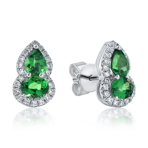 Cercei din aur alb cu tzavorite verzi ovale si pear si diamante de 1.8ct