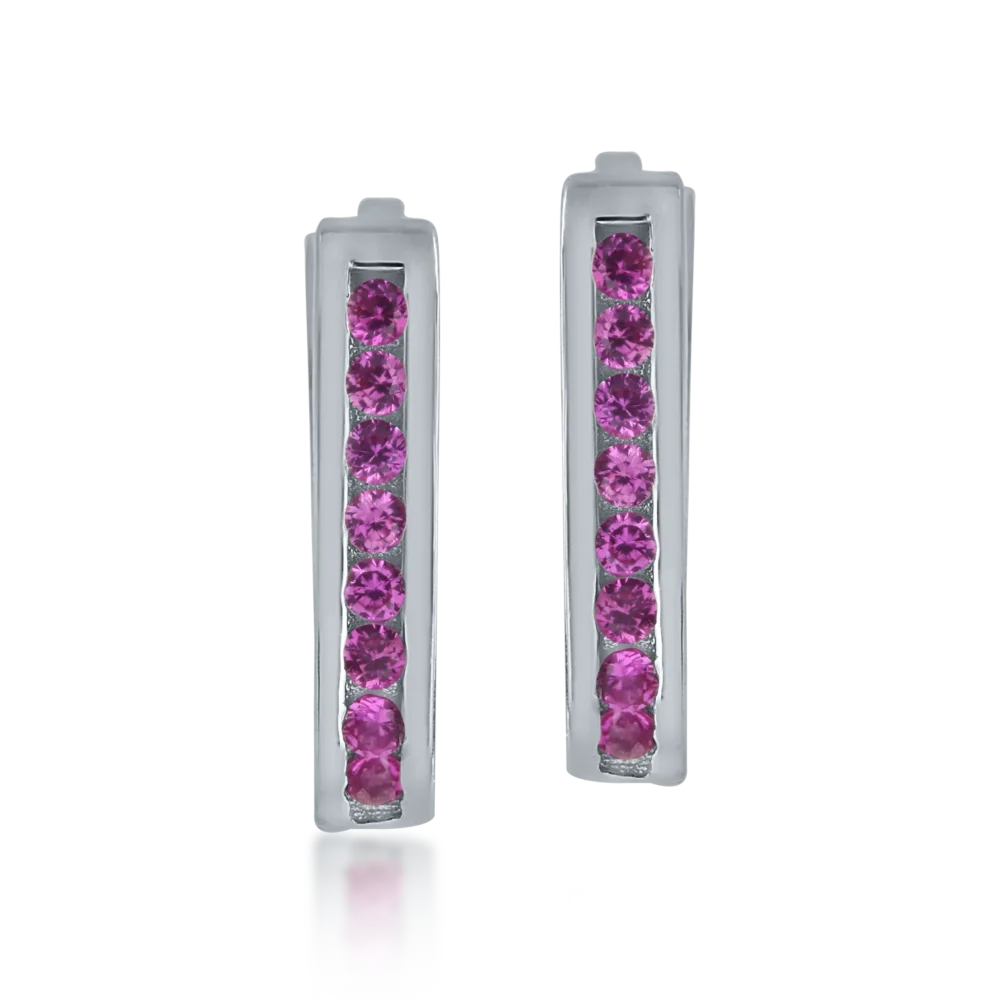 Cercei din aur alb cu zirconii roz - imagine 2