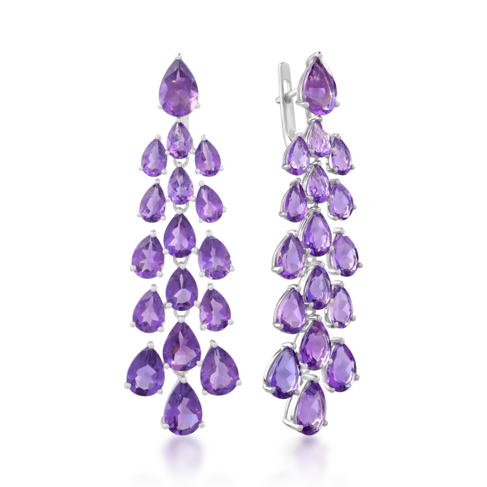 Cercei din aur alb cu ametiste pear de 24.04ct