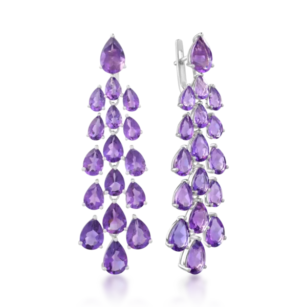 Cercei din aur alb cu ametiste pear de 24.04ct