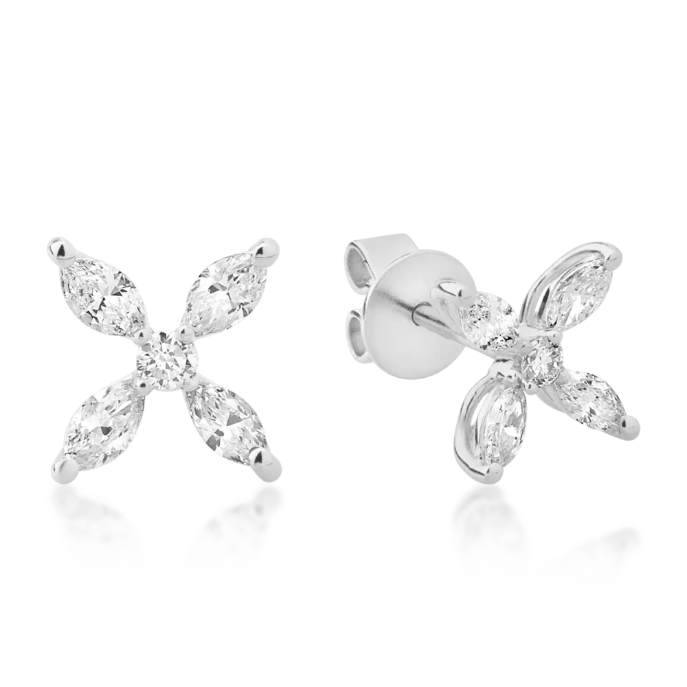 Cercei din aur alb cu diamante marquise si rotunde de 0.5ct