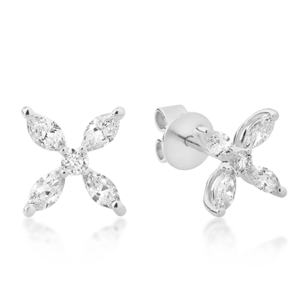 Cercei din aur alb cu diamante marquise si rotunde de 0.5ct