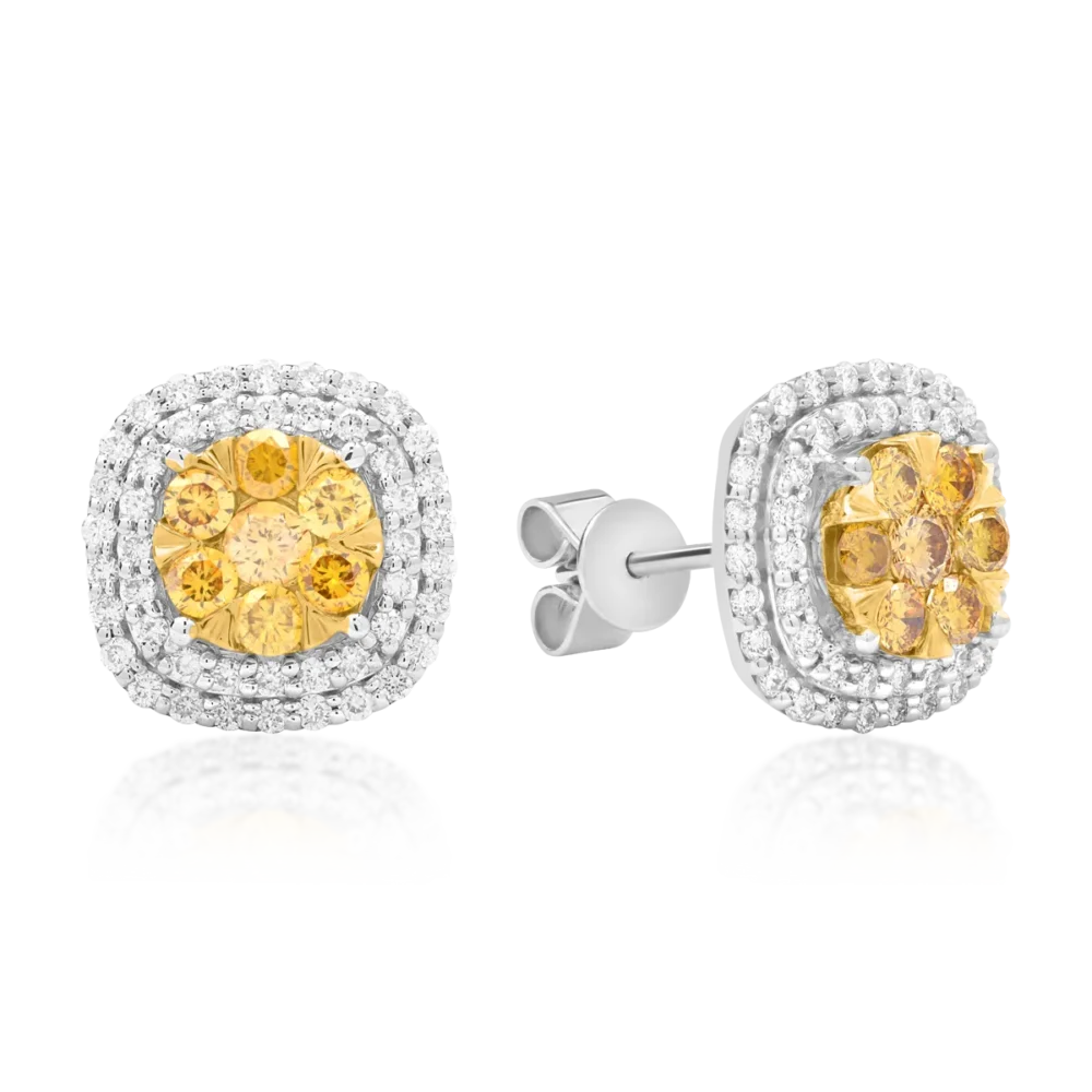 Cercei din aur alb cu diamante fancy-galben de 0.568ct si diamante de 0.426ct