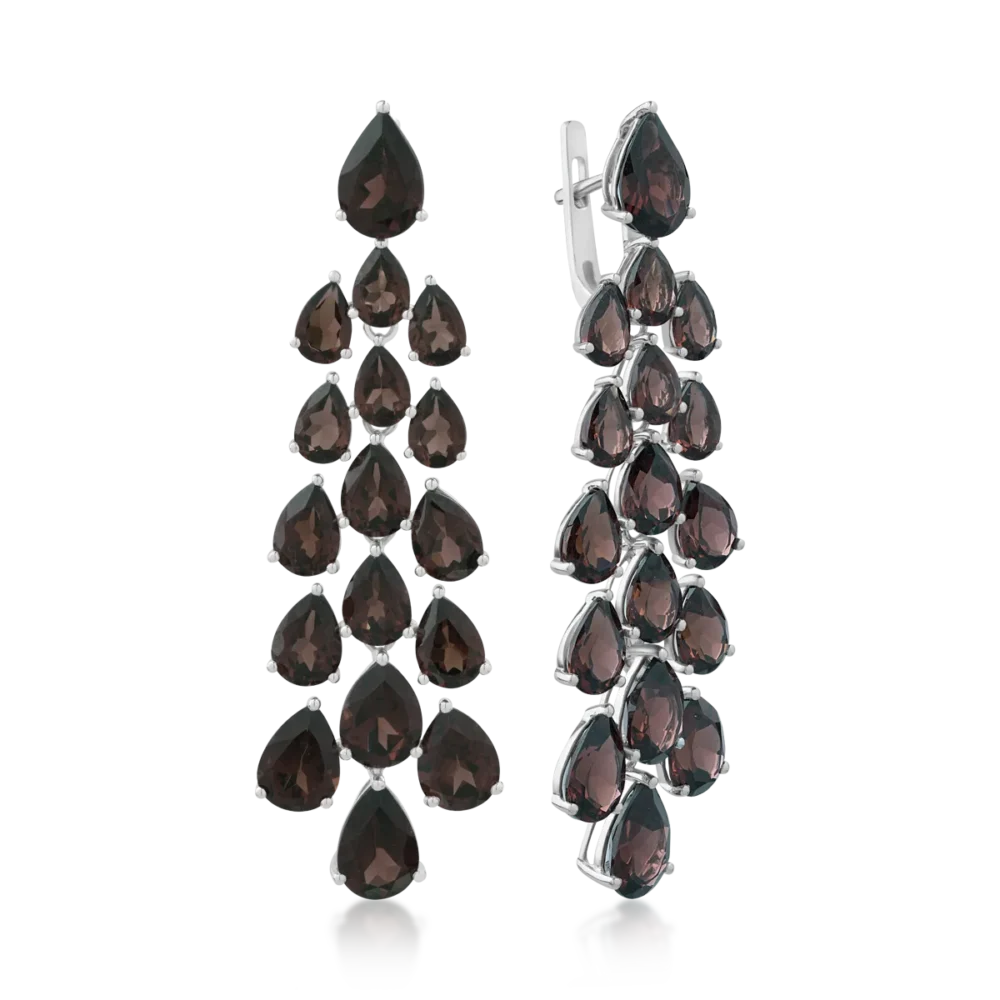 Cercei din aur alb cu quartz fumuriu pear de 24.04ct