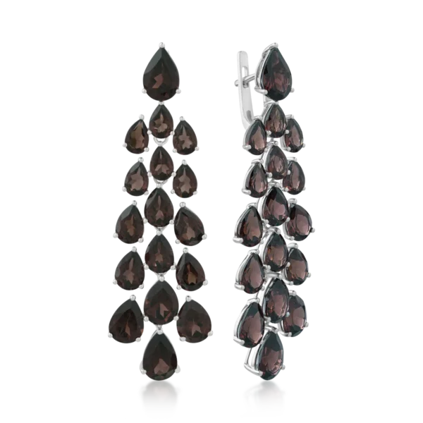 Cercei din aur alb cu quartz fumuriu pear de 24.04ct