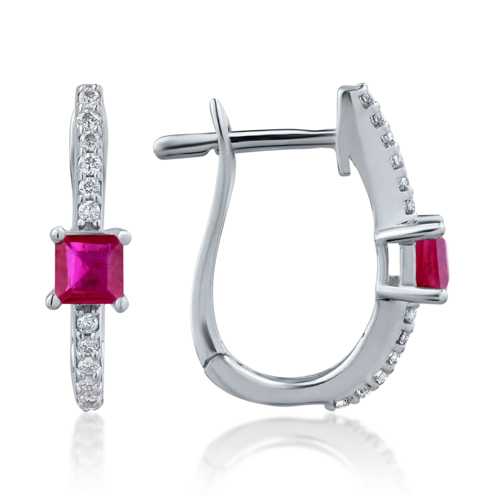 Cercei din aur alb cu rubine princess de 0.504ct si diamante de 0.129ct - imagine 3