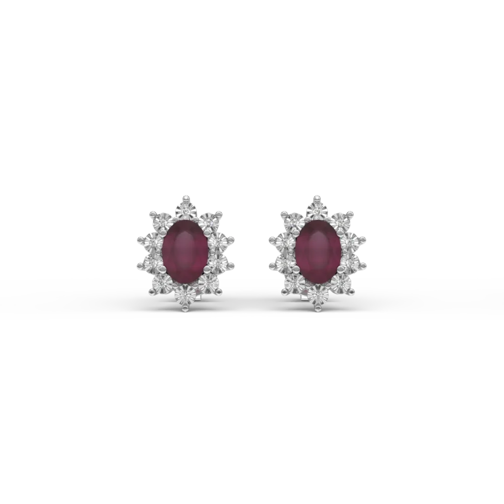 Cercei din aur alb cu rubine ovale de 1.96ct si diamante de 0.05ct - imagine 2