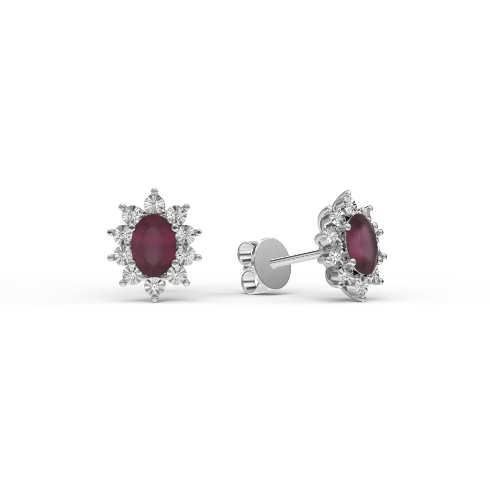 Cercei din aur alb cu rubine ovale de 1.96ct si diamante de 0.05ct