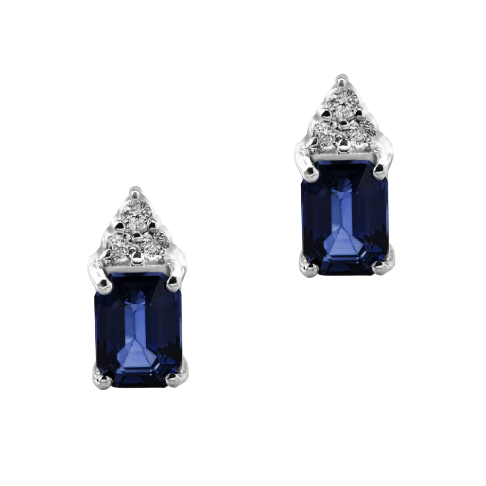 Cercei din aur alb cu safire rectangulare de 2.215ct si diamante de 0.116ct - imagine 2