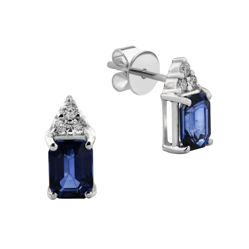 Cercei din aur alb cu safire rectangulare de 2.215ct si diamante de 0.116ct