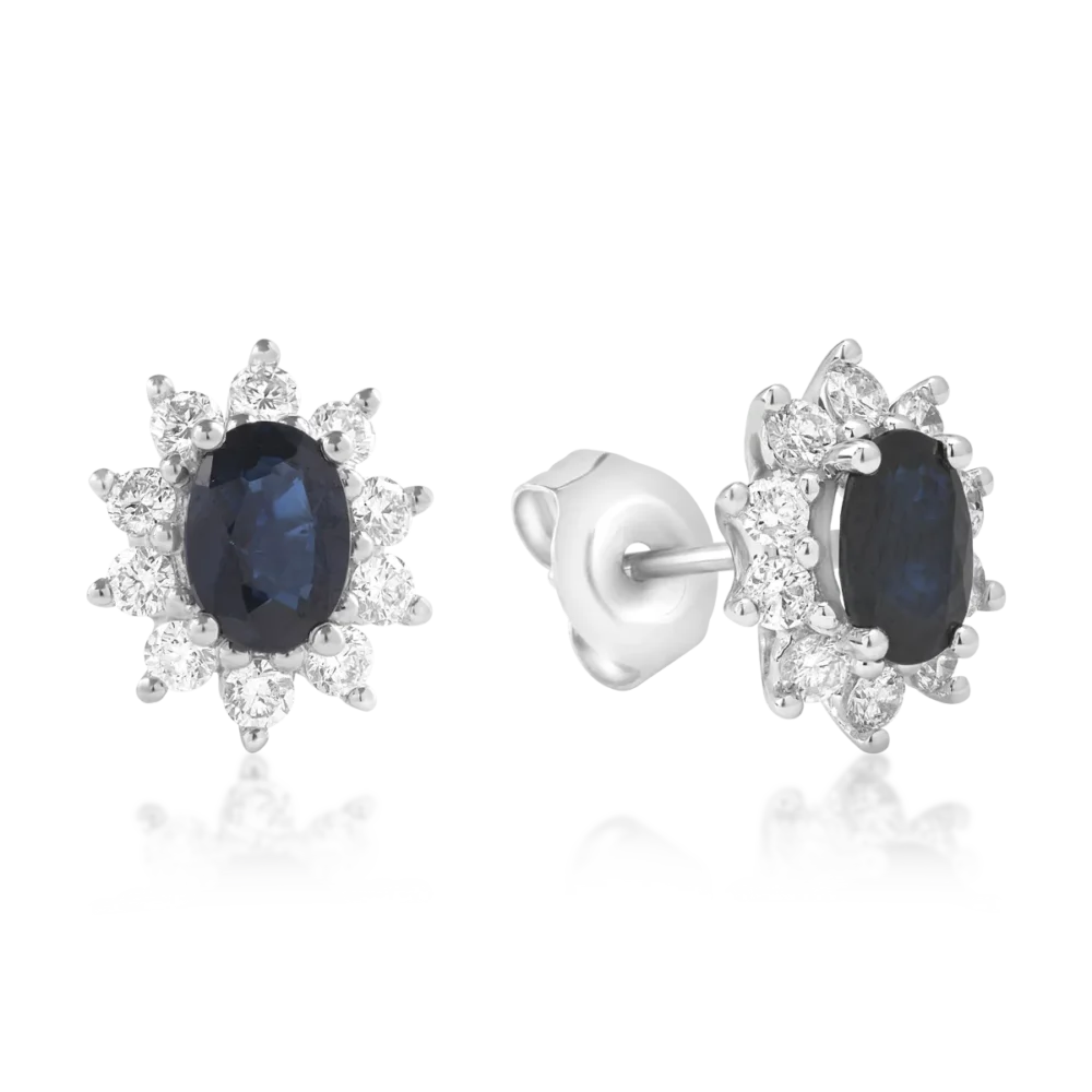 Cercei din aur alb cu safire ovale de 2ct si diamante de 0.84ct