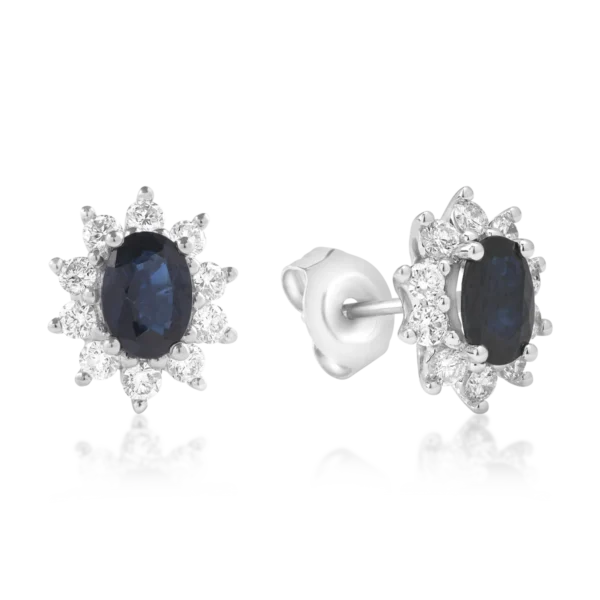 Cercei din aur alb cu safire ovale de 2ct si diamante de 0.84ct