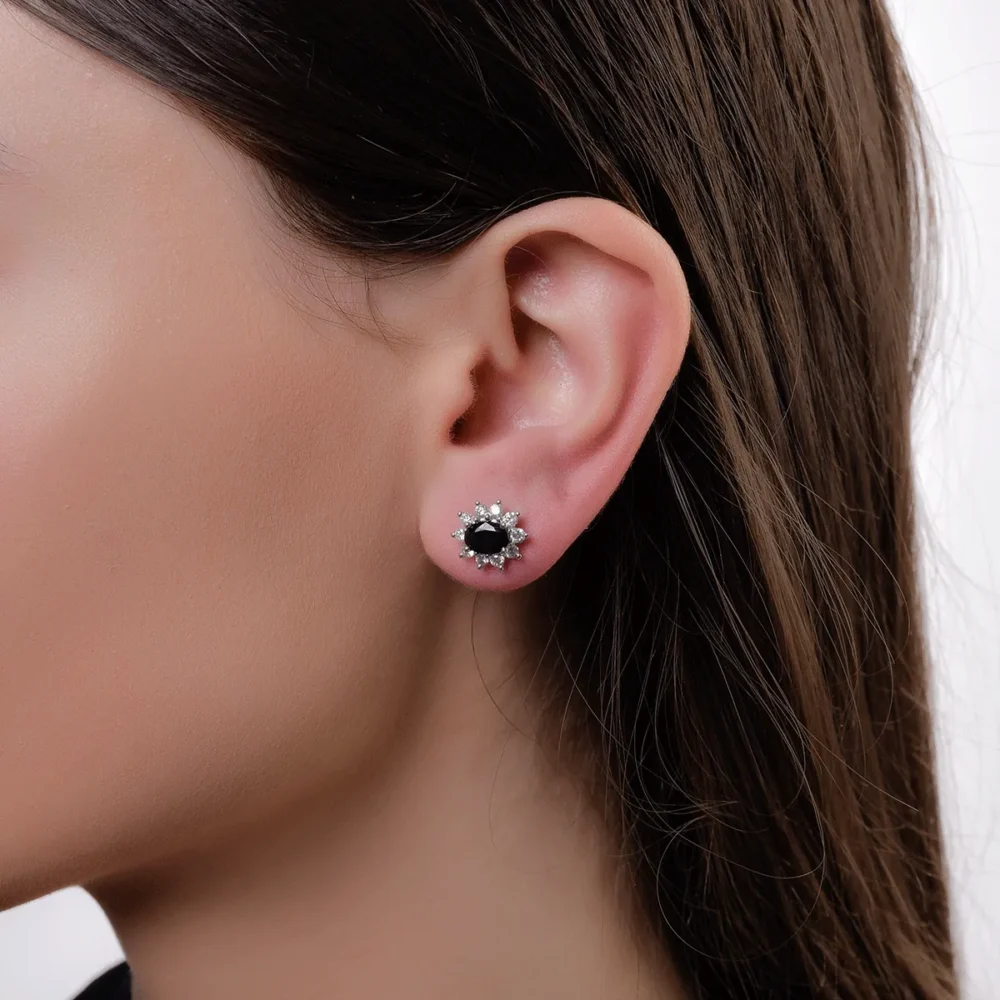 Cercei din aur alb cu safire ovale de 2ct si diamante de 0.84ct - imagine 4