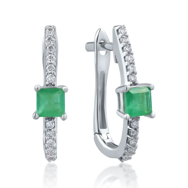 Cercei din aur alb cu smaralde princess de 0.347ct si diamante de 0.129ct