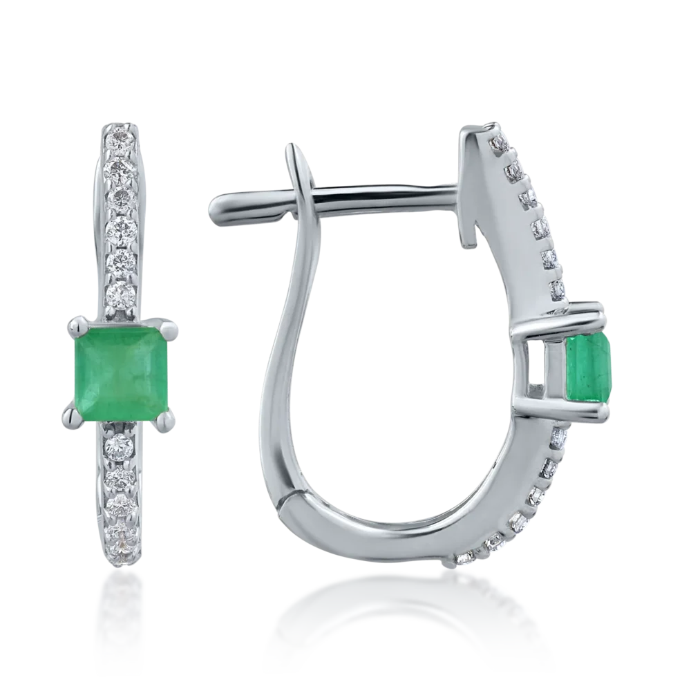 Cercei din aur alb cu smaralde princess de 0.347ct si diamante de 0.129ct - imagine 3