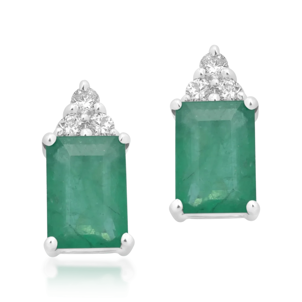 Cercei din aur alb cu smaralde octogonale de 2.04ct si diamante de 0.13ct - imagine 2
