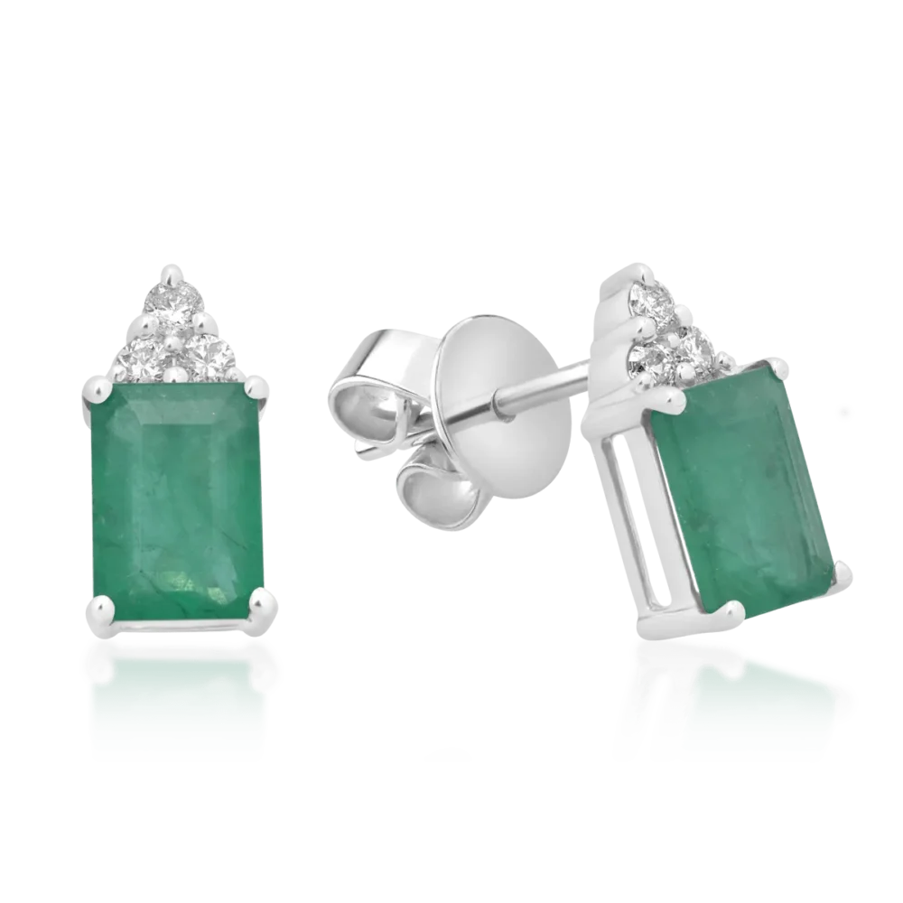 Cercei din aur alb cu smaralde octogonale de 2.04ct si diamante de 0.13ct