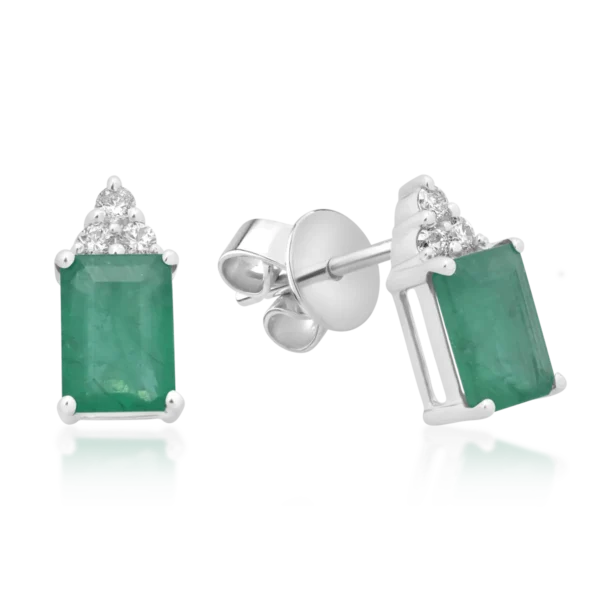 Cercei din aur alb cu smaralde octogonale de 2.04ct si diamante de 0.13ct