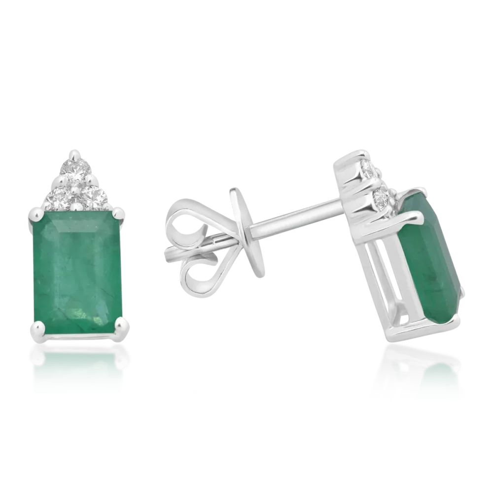 Cercei din aur alb cu smaralde octogonale de 2.04ct si diamante de 0.13ct - imagine 3