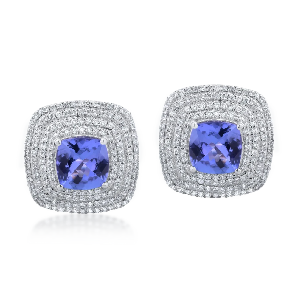Cercei din aur alb cu tanzanite de 4.28ct si diamante de 1.19ct - imagine 2