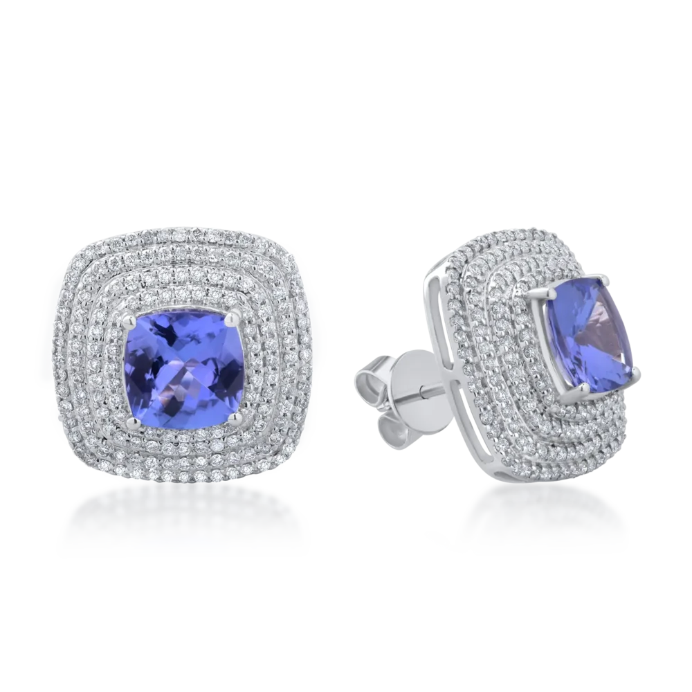 Cercei din aur alb cu tanzanite de 4.28ct si diamante de 1.19ct
