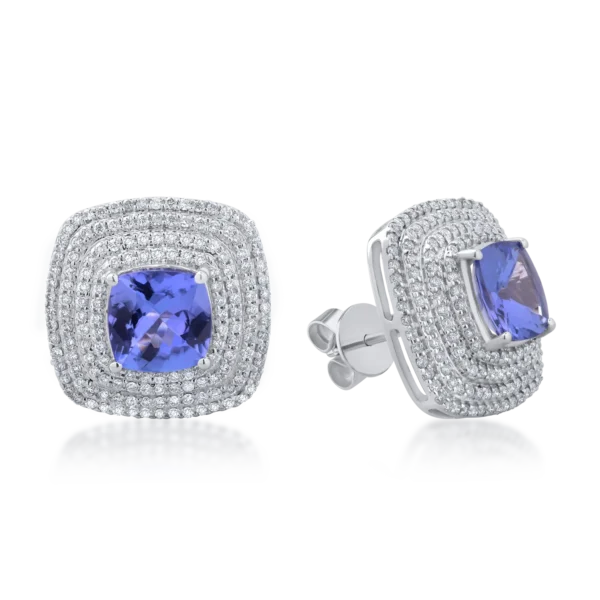 Cercei din aur alb cu tanzanite de 4.28ct si diamante de 1.19ct