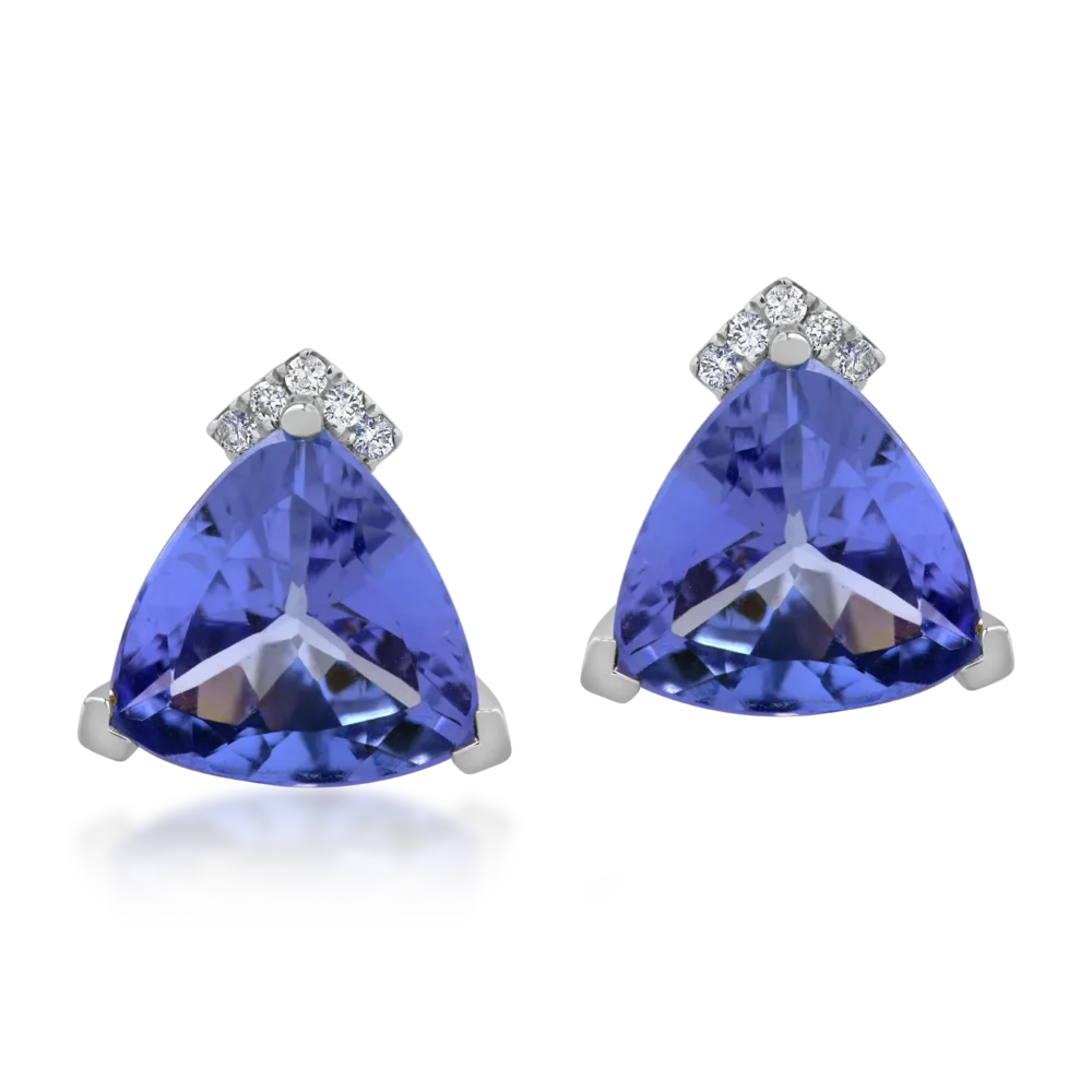 Cercei din aur alb cu tanzanite trillion de 4.41ct si diamante de 0.05ct - imagine 2