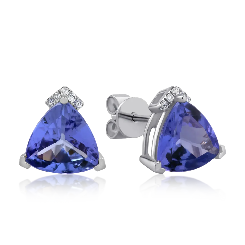 Cercei din aur alb cu tanzanite trillion de 4.41ct si diamante de 0.05ct