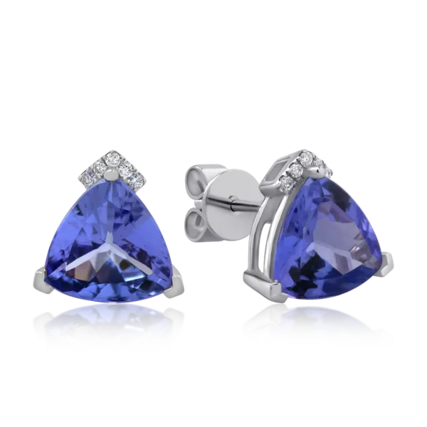 Cercei din aur alb cu tanzanite trillion de 4.41ct si diamante de 0.05ct