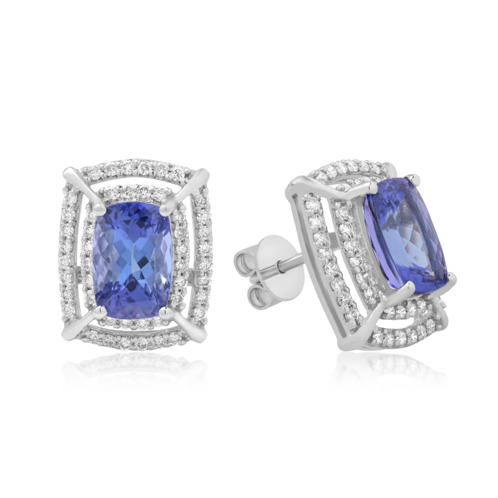Cercei din aur alb cu tanzanite ovale de 4.56ct si diamante de 0.69ct