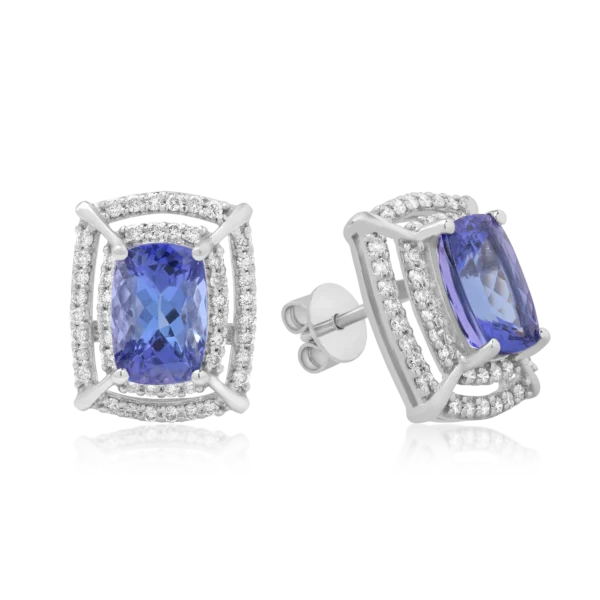 Cercei din aur alb cu tanzanite ovale de 4.56ct si diamante de 0.69ct