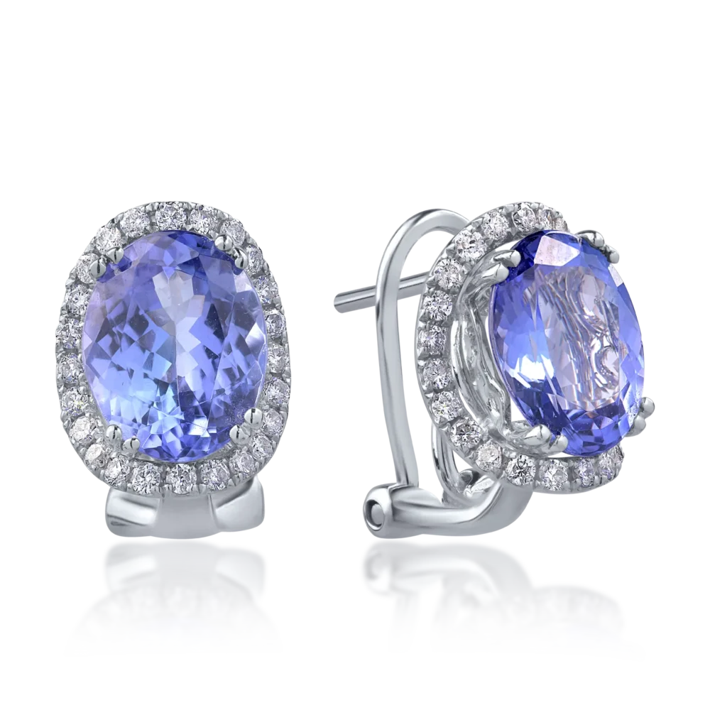 Cercei din aur alb cu tanzanite ovale de 4.74ct si diamante round de 0.38ct