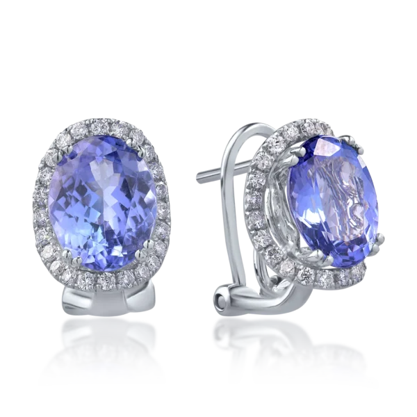 Cercei din aur alb cu tanzanite ovale de 4.74ct si diamante round de 0.38ct