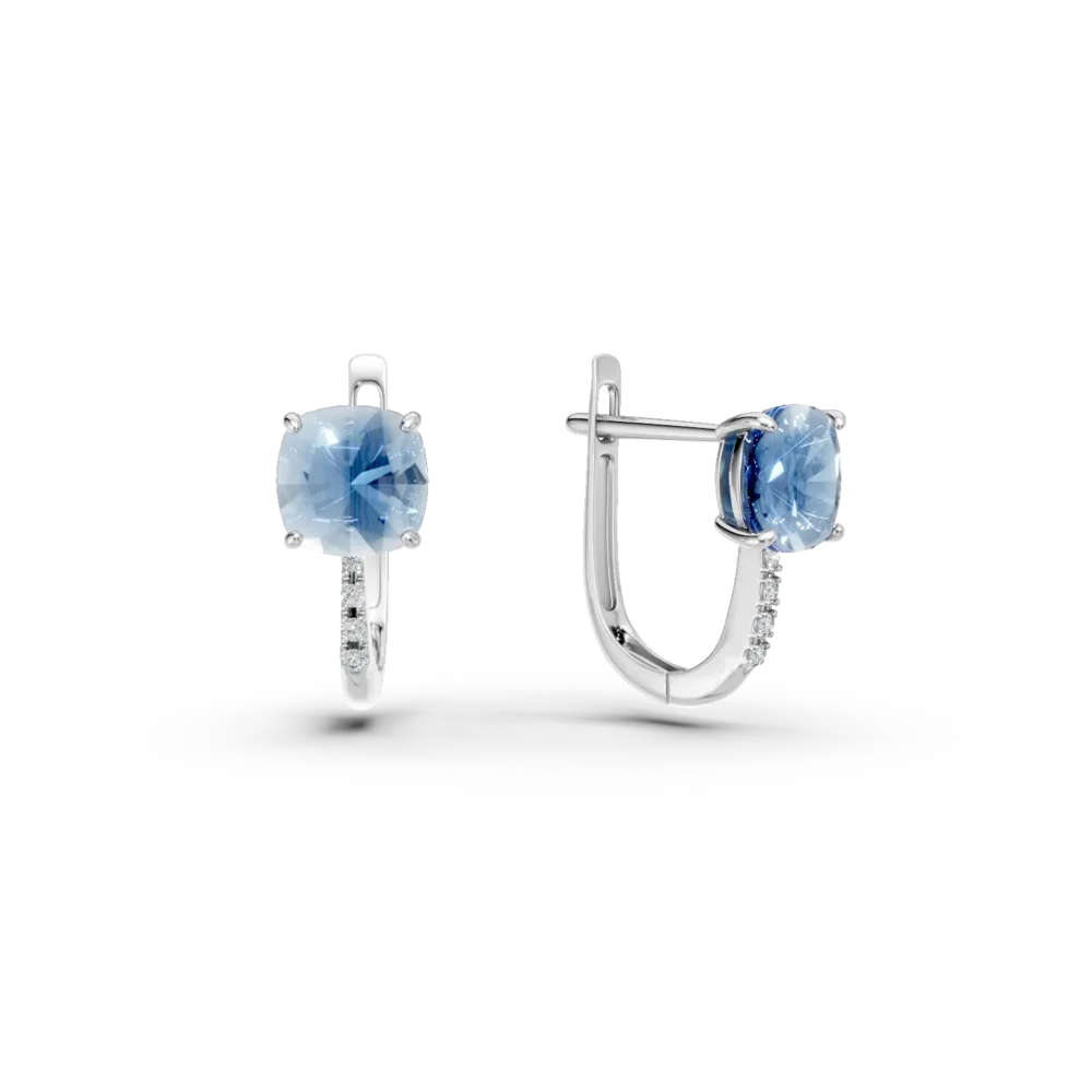 Cercei din aur alb cu topaze swiss blue square de 1.417ct si diamante de 0.023ct