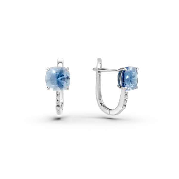 Cercei din aur alb cu topaze swiss blue square de 1.417ct si diamante de 0.023ct