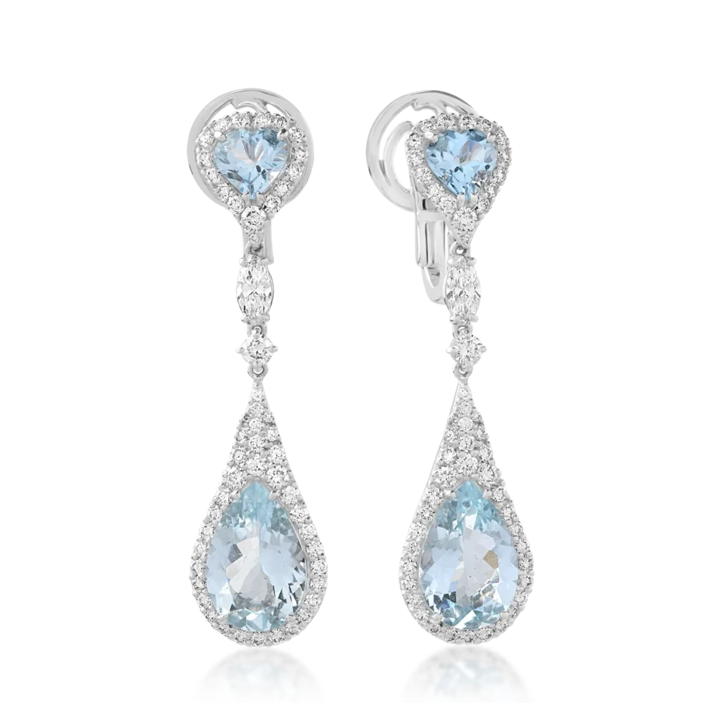 Cercei din aur alb cu acvamarine de 5.92ct si diamante de 1.72ct