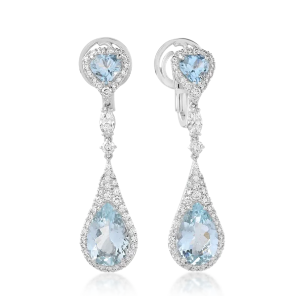 Cercei din aur alb cu acvamarine de 5.92ct si diamante de 1.72ct