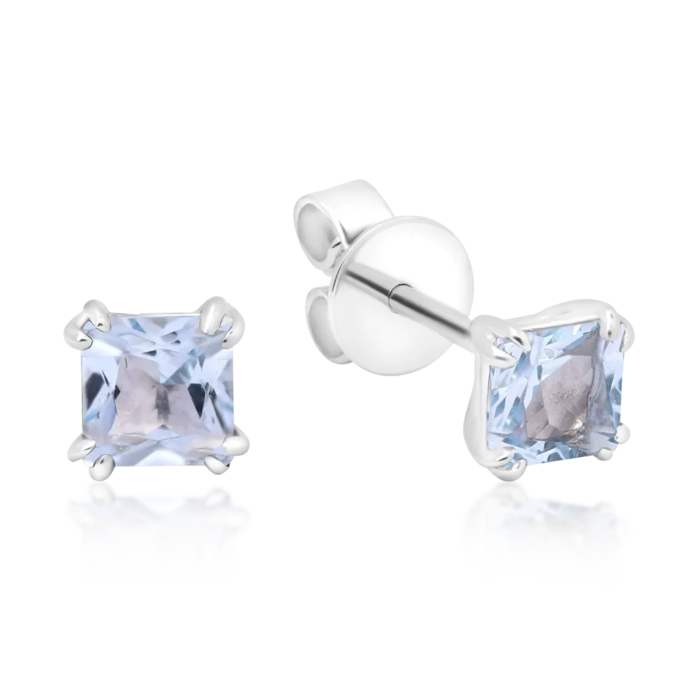 Cercei din aur alb cu acvamarine princess de 0.57ct