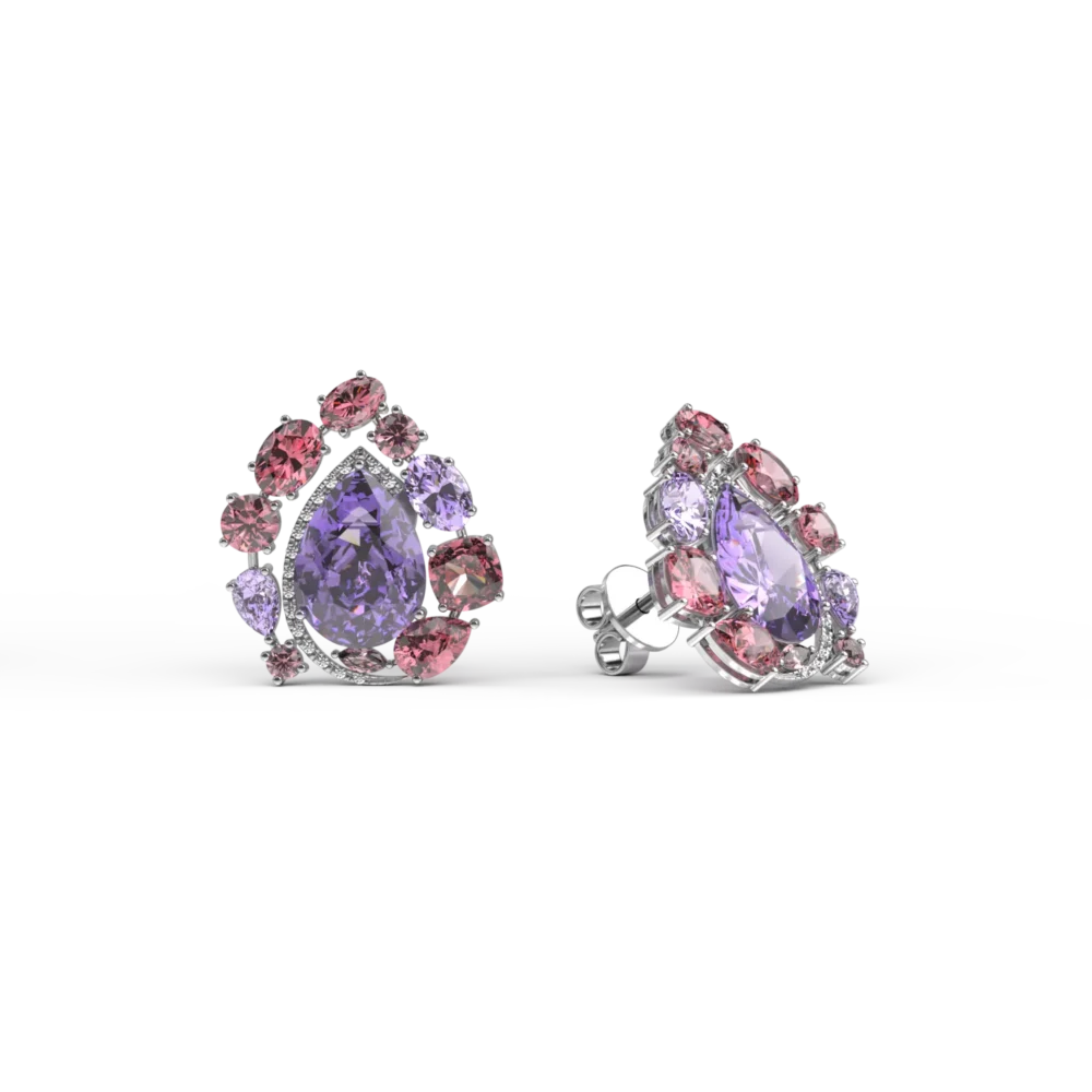 Cercei din aur alb cu ametiste de 10.1ct si turmaline roz de 2ct