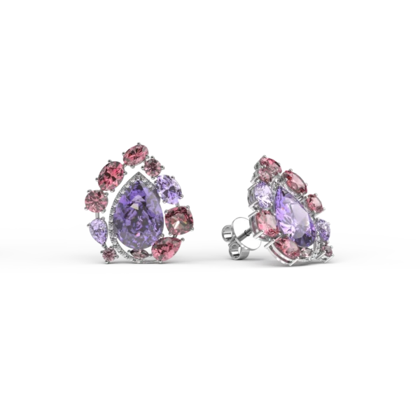 Cercei din aur alb cu ametiste de 10.1ct si turmaline roz de 2ct