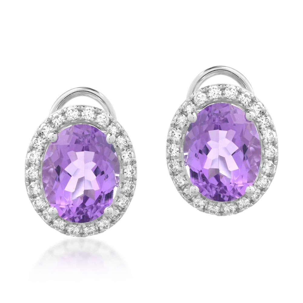 Cercei din aur alb cu ametiste ovale de 3.79ct si diamante de 0.305ct - imagine 2