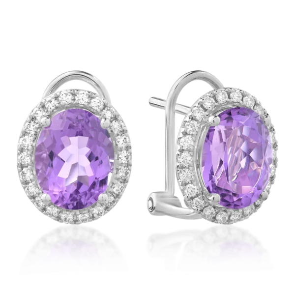 Cercei din aur alb cu ametiste ovale de 3.79ct si diamante de 0.305ct