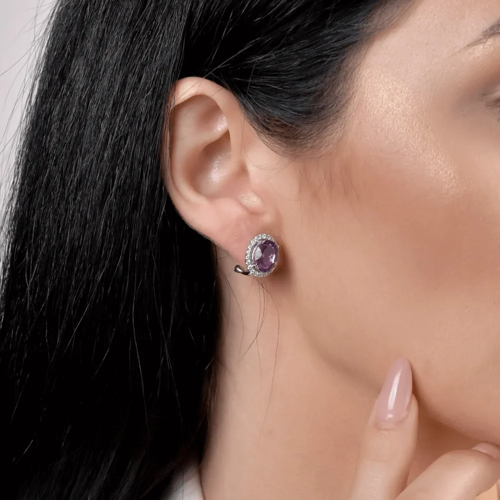 Cercei din aur alb cu ametiste ovale de 3.79ct si diamante de 0.305ct - imagine 4