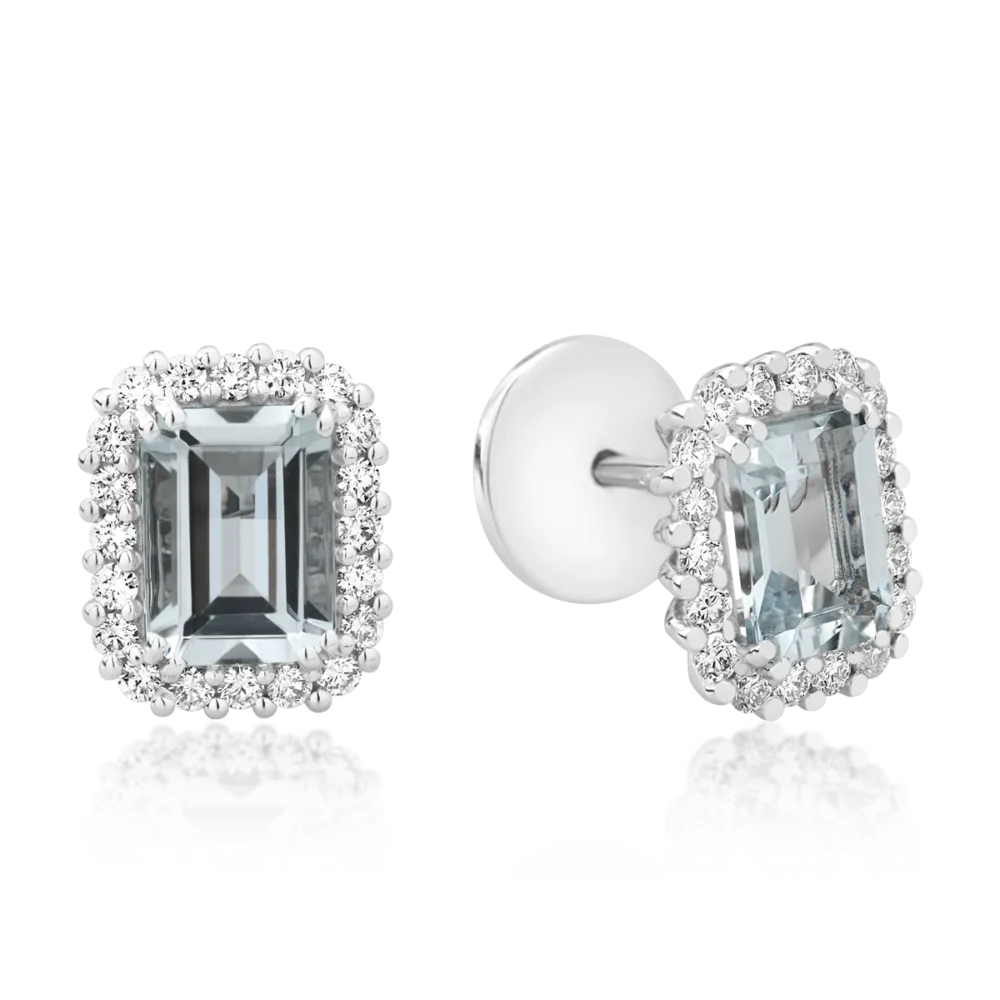 Cercei din aur alb cu aquamarine rectangulare de 1.85ct si diamante de 0.46ct