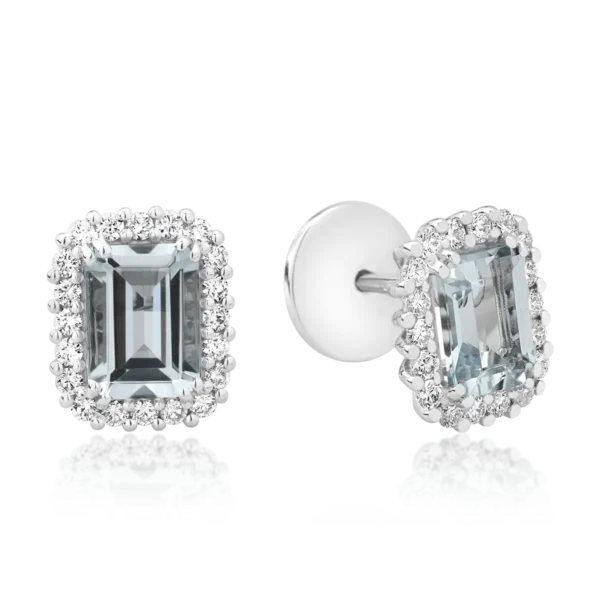 Cercei din aur alb cu aquamarine rectangulare de 1.85ct si diamante de 0.46ct