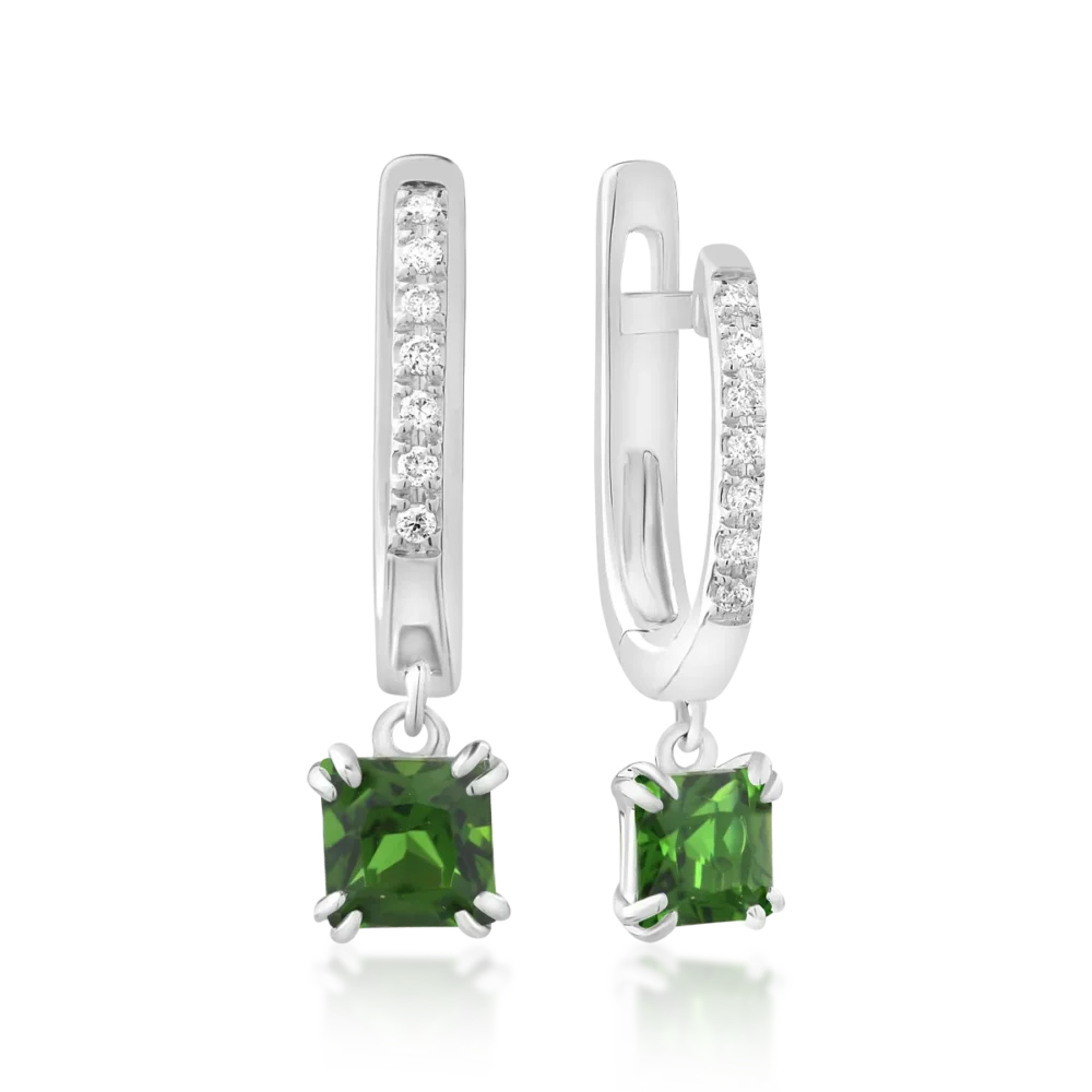 Cercei din aur alb cu cromdiopsid princess de 0.813ct si diamante de 0.057ct